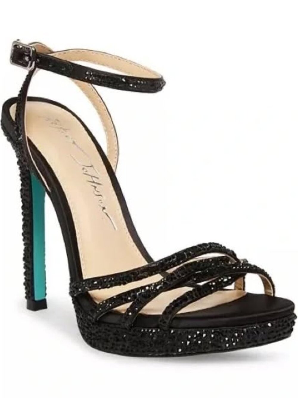 Brand New in Box Betsey Johnson SB Adde Black Crystal Platform Evening Heels sz8